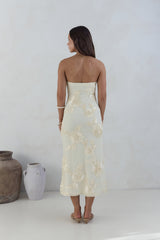 Golden Voyage Strapless Midi Dress Yellow