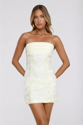 Soft Meadow Strapless Embroidered Mini Dress Yellow